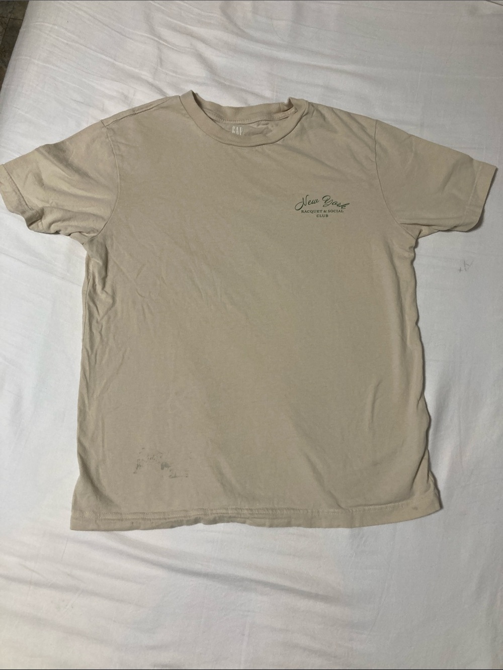 GAP Beige Short Sleeve Crewneck T-Shirt with Chest Script